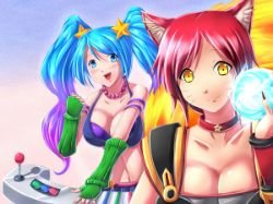 Arcade Sona & Ahri by Xano501 (3) HD Wallpaper Fan Art Artwork League of Legends lol
