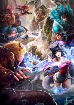 Final Showdown - Ezreal, Ahri, Sona, Lee Sin, Katarina, Nautilus, Taric, Renekton, Vayne, & Nasus by goomrrat HD Wallpaper League of Legends Fan Art