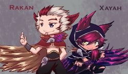Chibi Xayah & Rakan by SkyArchfiendMayler HD Wallpaper Fan Art Artwork League of Legends lol