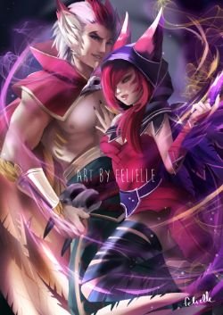 Xayah & Rakan by felielle HD Wallpaper Background Fan Art Artwork League of Legends lol