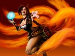 Foxfire Ahri by LenaBwolf HD 4k Wallpaper Background Fan Art Artwork League of Legends lol
