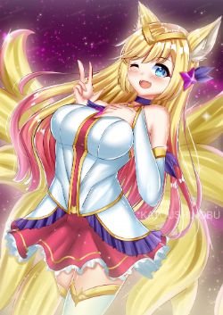 Star Guardian Ahri by 忍 加藤 (2) HD Wallpaper Background Fan Art Artwork League of Legends lol