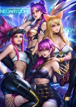 K/DA Ahri, Akali, Evelynn & Kai'Sa by Neoartcore HD Wallpaper Background Fan Art Artwork League of Legends lol