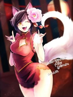 Lunar Revel Ahri by MizoreAme League of Legends Artwork HD Wallpaper lolFan Art Artwork