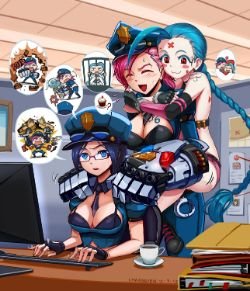 Officer Caitlyn, Vi & Jinx by chanseven HD Wallpaper Artwork Fan Art League of Legends lol