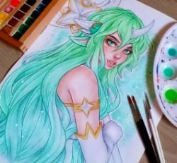 Star Guardian Soraka by LenielSOna HD Wallpaper Background Fan Art Artwork League of Legends lol