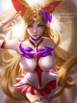 Star Guardian Ahri by Lolliedrop HD Wallpaper Background Fan Art Artwork League of Legends lol