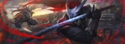 Blood Moon Yasuo Vs Rengar & Talon by 大爷别掐脸 HD 4k Wallpaper Background Fan Art Artwork League of Legends lol