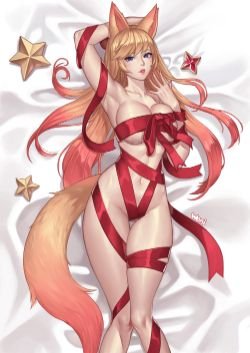 Sexy Christmas Ahri by Weni HD Wallpaper Background Fan Art Artwork League of Legends lol