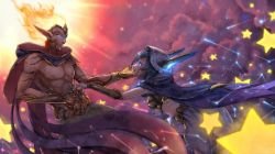 Cosmic Dusk Xayah & Cosmic Dawn Rakan by Area HD Wallpaper Fan Art Artwork League of Legends lol