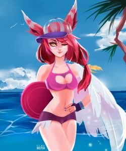 Pool Party Xayah by clausketch HD Wallpaper Background Fan Art Artwork League of Legends lol HD Wallpaper Background Fan Art Artwork League of Legends lol