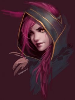 Xayah Portrait by WANDAKUN HD Wallpaper Background Fan Art Artwork League of Legends lol