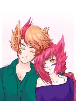 Casual Xayah & Rakan GalaxyTaxi HD Wallpaper Background Fan Art Artwork League of Legends lol