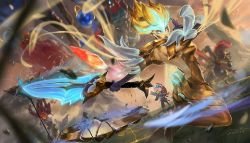 Dawnbringer Riven, SKT T1 Nami, Ekko, Zac, Olaf, Jhin & Syndra by junsartwork HD Wallpaper Background Fan Art Artwork League of Legends lol