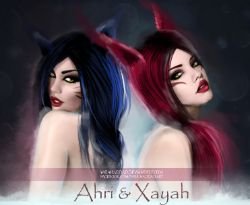 Ahri & Xayah by CherryLips HD Wallpaper Fan Art Artwork League of Legends lol