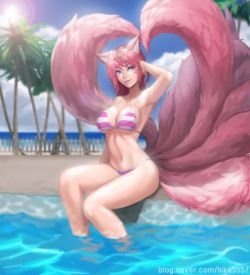 Pool Party Ahri by Ta-bam HD Wallpaper Background Fan Art Artwork League of Legends lol