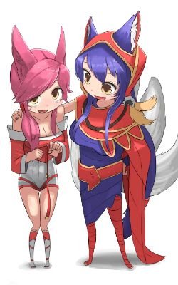 Chibi Ahri & Xayah by 다람뀨 HD Wallpaper Fan Art Artwork League of Legends lol