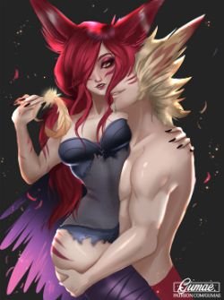 Sexy Xayah & Rakan by gumae HD Wallpaper Fan Art Artwork League of Legends lol