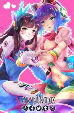 Arcade Ahri & D.Va by GivingNoFox HD Wallpaper Background Fan Art Artwork League of Legends lol