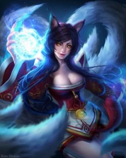 Ahri by renaillusion HD 4k Wallpaper Background Fan Art Artwork League of Legends lol