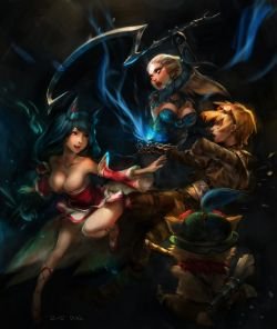 Ahri, Diana, Ezreal & Teemo by Dith League of Legends Artwork Wallpaper lol Fan Art