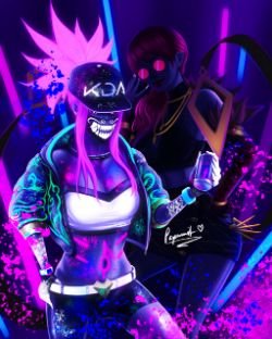 K/DA Akali & Evelynn by paperwifu HD Wallpaper Background Fan Art Artwork League of Legends lol