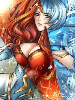 Elementalist Lux (Magma & Ice) by MaiuLive (3) HD Wallpaper Background Fan Art Artwork League of Legends lol