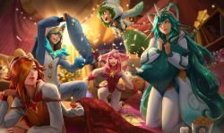 Pajama Guardia Miss Fortune, Ezreal, Soraka, Lux & Lulu Splash Art HD 4k Wallpaper Background Official Art Artwork League of Legends lol (2)