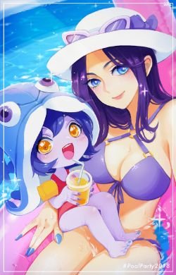 Pool Party Caitlyn & Lulu by a0k0 HD Wallpaper Background Fan Art Artwork League of Legends lol