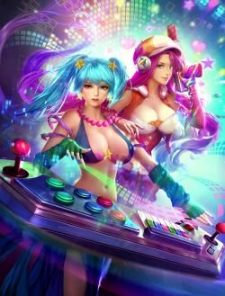 Arcade Miss Fortune & Sona by dacongjun HD Wallpaper Background Fan Art Artwork League of Legends lol