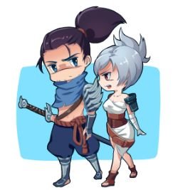 Chibi Yasuo & Riven by 燃烧的燃君_ HD Wallpaper Background Fan Art Artwork League of Legends lol