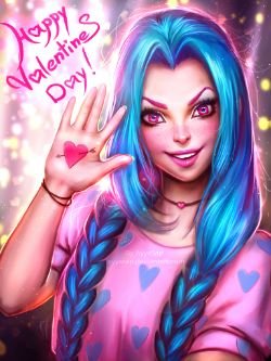 Happy Valentines Day Jinx by AyyaSAP HD Wallpaper Fan Art Artwork League of Legends lol
