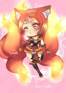 Chibi Foxfire Ahri by Thaidori HD Wallpaper Background Fan Art Artwork League of Legends lol