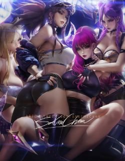K/DA Ahri, Akali, Evelynn & Kai'Sa by sakimichan (2) HD Wallpaper Background Fan Art Artwork League of Legends lol