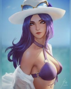 Pool Party Caitlyn by raikoart HD Wallpaper Background Fan Art Artwork League of Legends lol