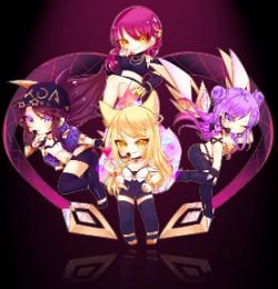 Chibi K/DA Ahri, Evelynn, Kai'Sa & Akali by スズル HD Wallpaper Background Fan Art Artwork League of Legends lol
