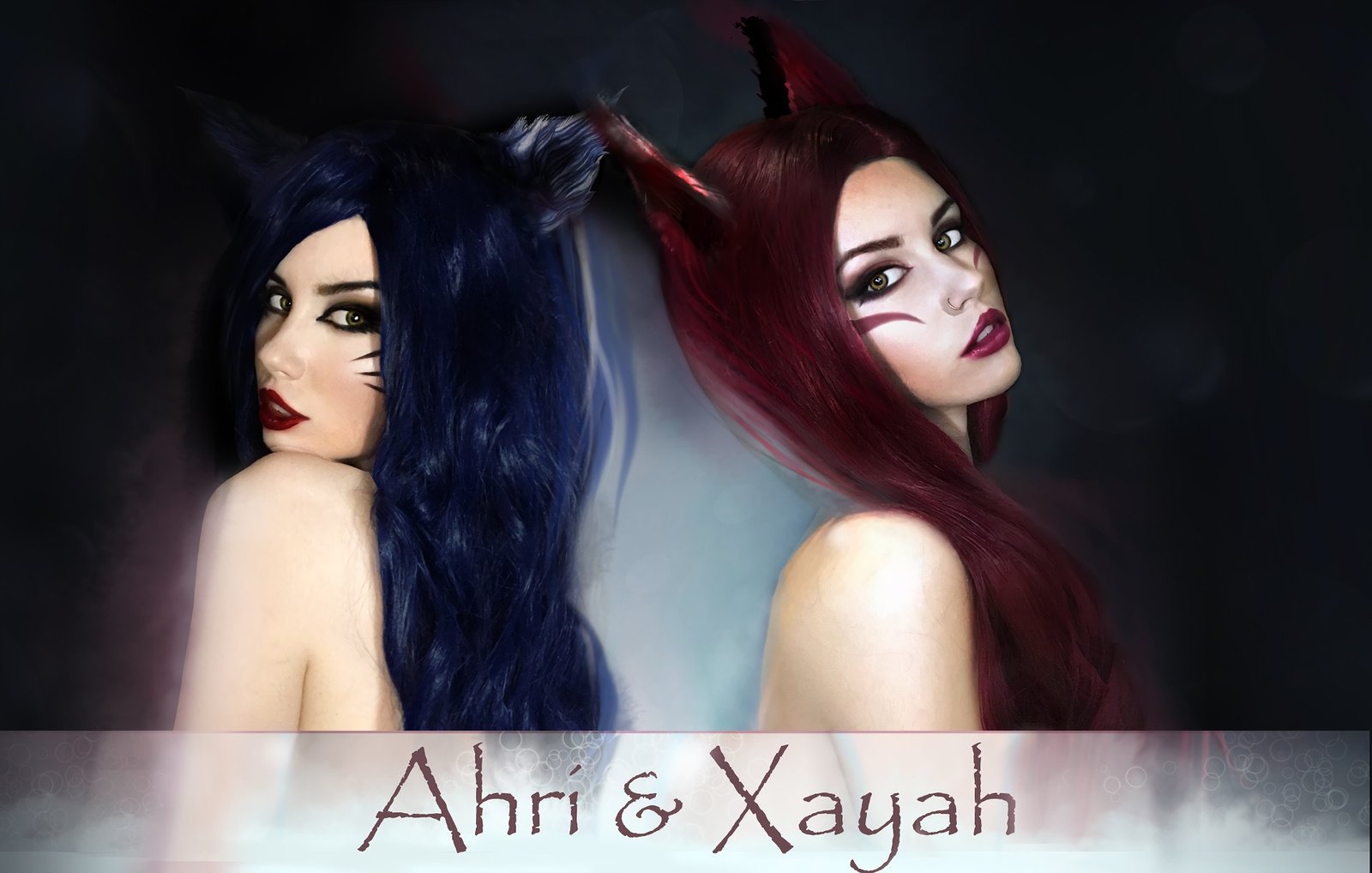 Xayah & Ahri by PlaySafeee HD Wallpaper Fan Art Artwork League of Legends lol
