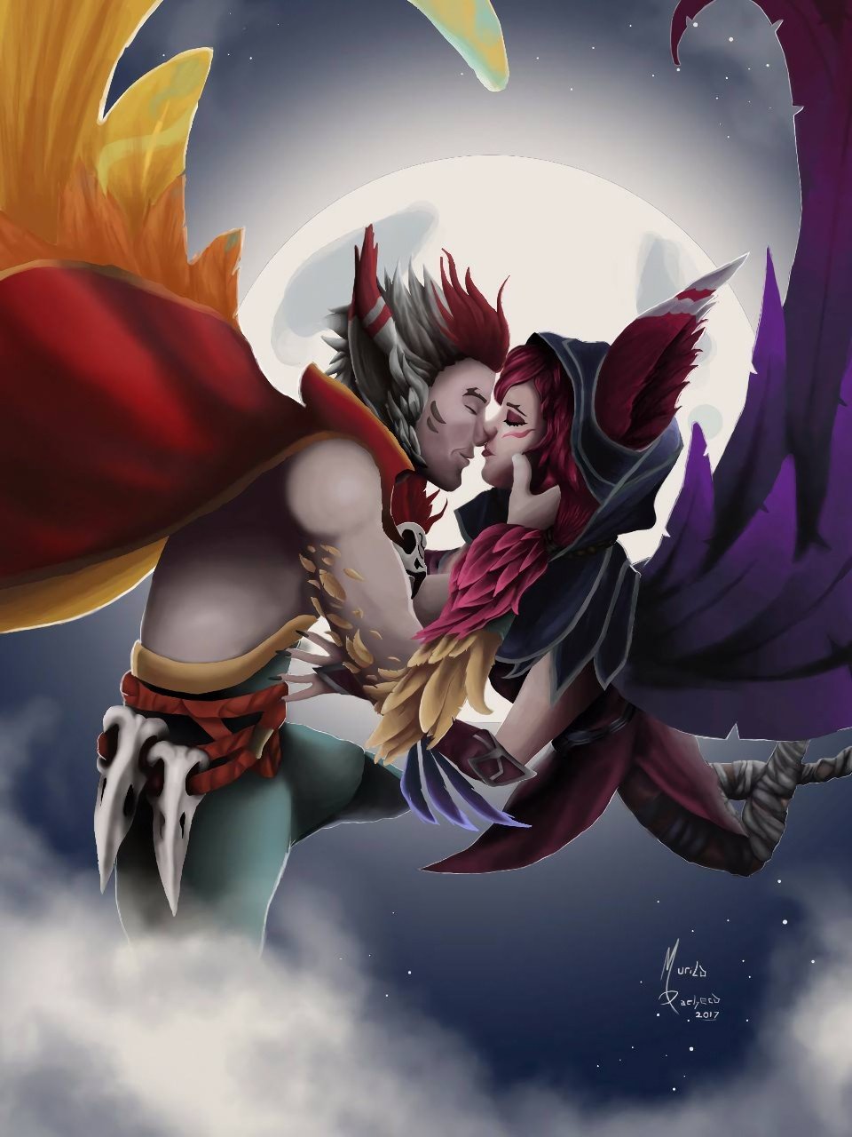 Xayah & Rakan by PachMu HD Wallpaper Background Fan Art Artwork League of Legends lol