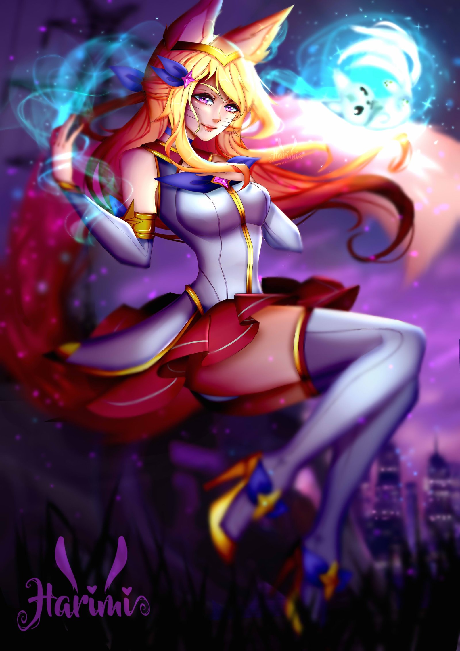 Star Guardian Ahri by Harimii HD Wallpaper Background Fan Art Artwork League of Legends lol
