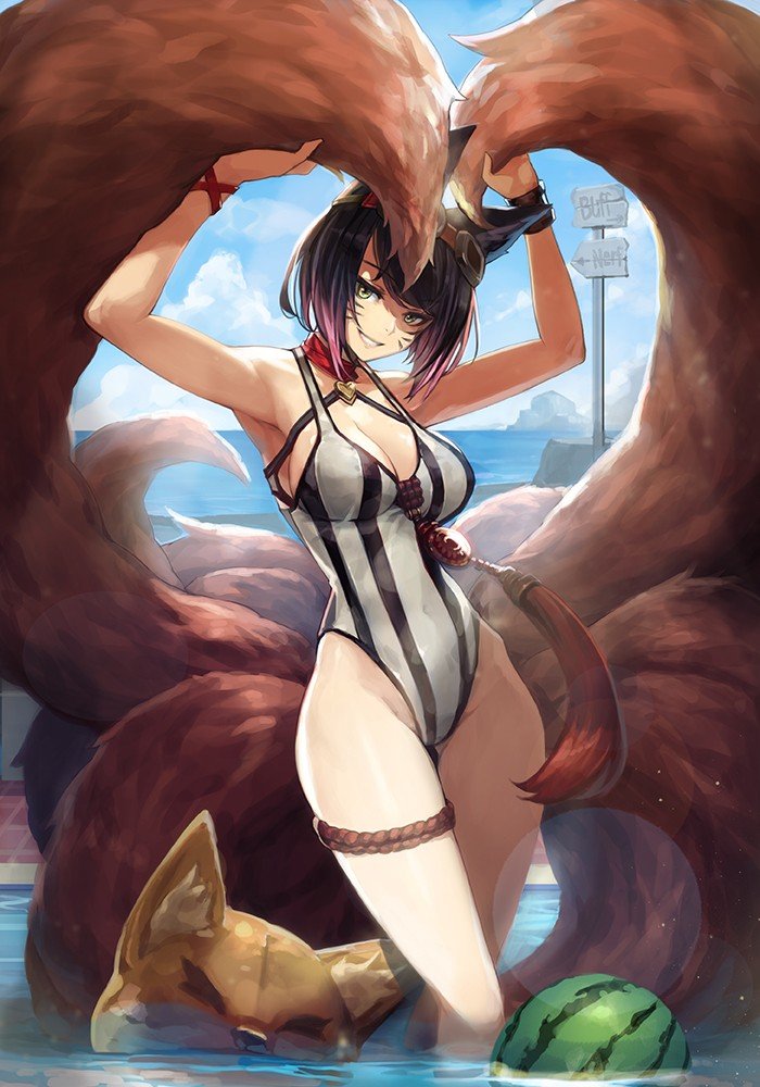 Pool Party Ahri by goomrrat HD Wallpaper Background Fan Art Artwork League of Legends lol