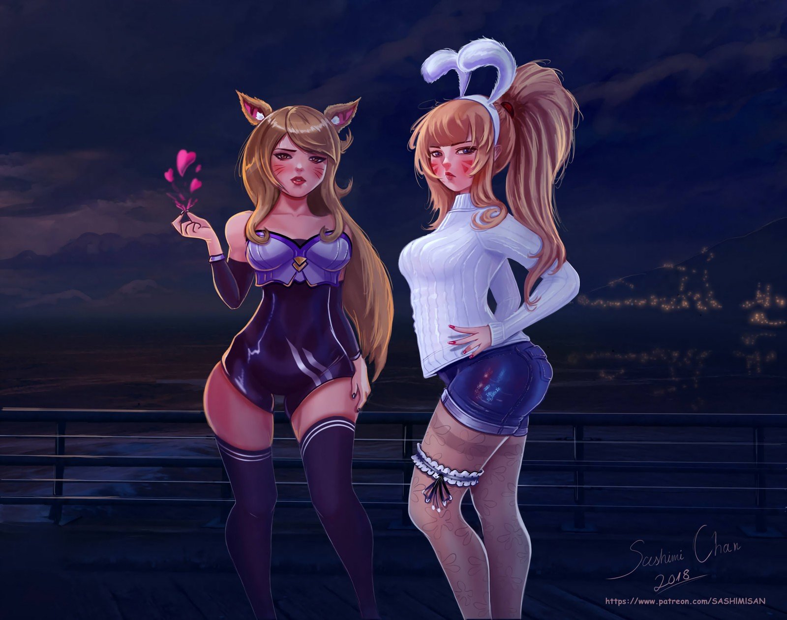 K/DA Ahri & D.Va by SASHlMlSAN HD Wallpaper Background Fan Art Artwork League of Legends lol