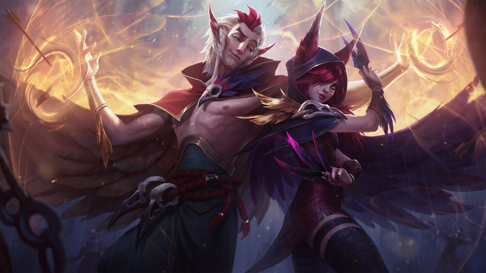 Classic Rakan & Xayah v2 Splash Art HD 4k Wallpaper Background Official Art Artwork League of Legends lol