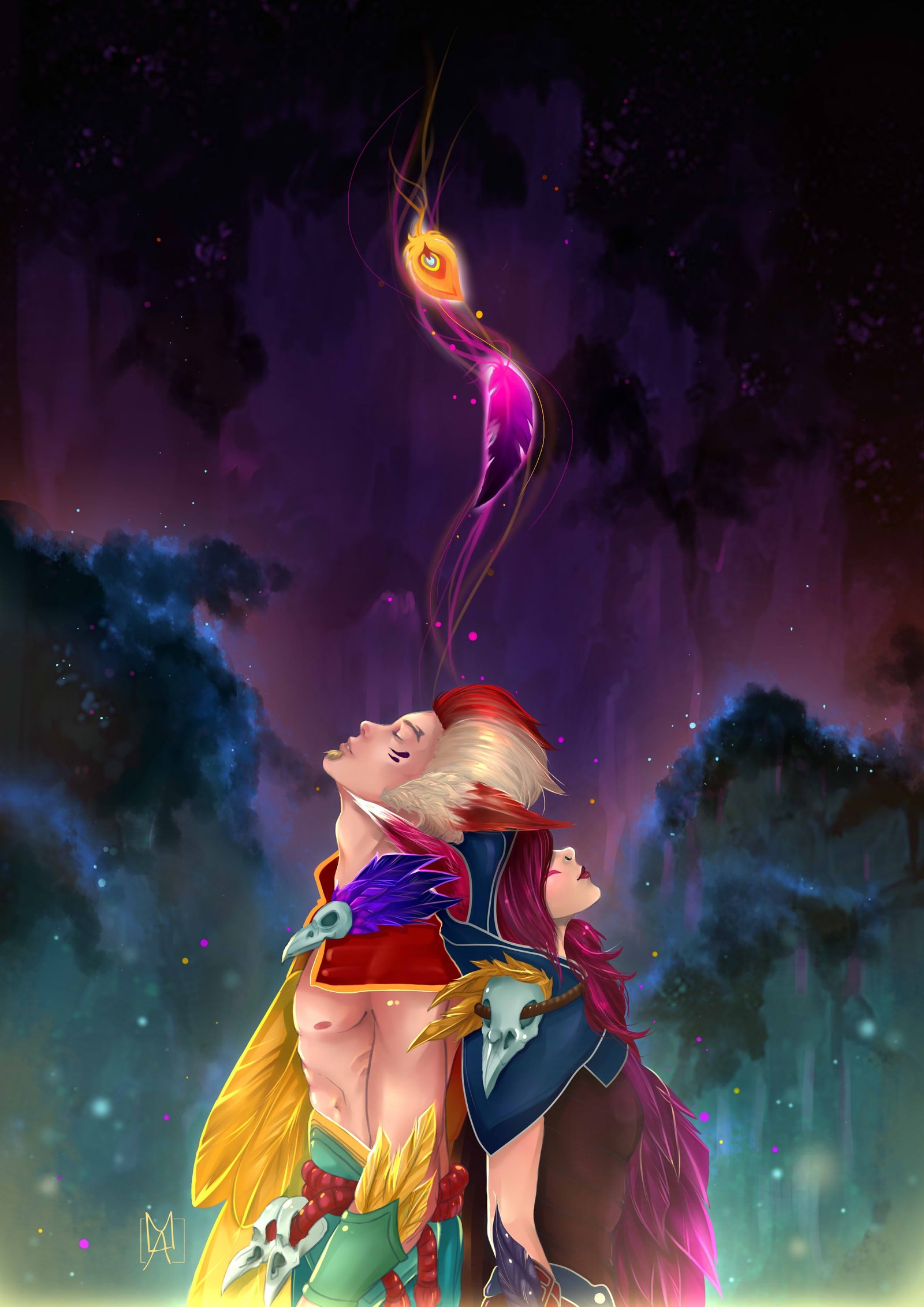 Xayah & Rakan by Mihryza HD Wallpaper Fan Art Artwork League of Legends lol